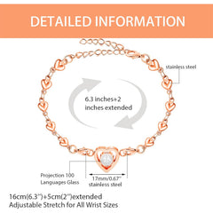 Uloveido 100 Languages Projection Pendant Bracelet, I LOVE YOU Heart Chain Bracelets