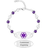 Custom Medical Elegant Floral Design ID Bracelet for Women and Travelers| Adjustable 3 Color Alert Bracelet | Engraved Info or QR Code Health Jewelry for Daily Use