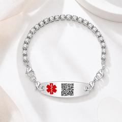 Uloveido Editable QR Code Medical Alert Tennis Bracelet for Women, Silver & Golded Color Options, Personalized Scannable Health ID Jewelry, Custom Emergency Info Wristband