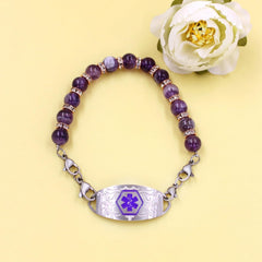 Uloveido QR Code Medical Alert Bracelet for Women, Amethyst Bead Medical ID Bracelet, Stainless Steel Medical Tag, Scan to Edit Emergency Information