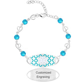 Uloveido Custom Medical ID Bracelet with Blue Cubic Zirconia | Elegant Floral Enamel Design | Adjustable QR Code & Engraved Emergency Contact Bracelet for Women and Travelers