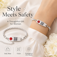 Uloveido Editable QR Code Medical Alert Tennis Bracelet for Women, Silver & Golded Color Options, Personalized Scannable Health ID Jewelry, Custom Emergency Info Wristband