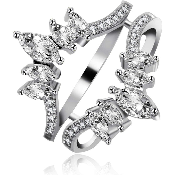 Uloveido Adjustable Wide Ring Guard Enhancer for Women | Rose Gold & White Gold Plated Brass Bridal Ring Wrap with AAA Cubic Zirconia | Wedding Engagement Promise Ring Insert Sizes 5-10