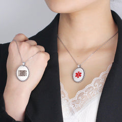 Uloveido Self Editable QR Code Medical Alert Necklace – Stainless Steel Oval Medical ID Pendant, Update Health Information Anytime for Emergency