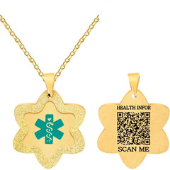 Uloveido Dynamic QR Code Medical Alert Necklace for Women, Stainless Steel Star Medical ID Pendant with Caduceus Symbol