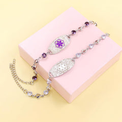 Uloveido Editable QR Code Medical Alert Bracelet for Women, Stainless Steel & CZ Crystal Floral ID Bracelet