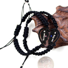 Uloveido Couple Puzzle Heart Bracelet, Matching Beaded Braided Adjustable Pull-String Bracelets