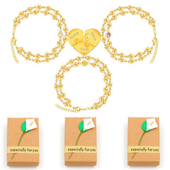 Uloveido Personalized 3 Pieces BFF Heart Puzzle Bracelets with 3 Gift Boxes – Custom Name Stainless Steel Matching Friendship Bracelets for 3 Best Fri