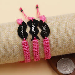 Uloveido 3pcs Personalized Friendship Bracelets Set, Stainless Steel Heart Puzzle Charm Handwoven Adjustable Drawstring Bracelets