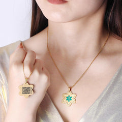 Uloveido Dynamic QR Code Medical Alert Necklace for Women, Stainless Steel Star Medical ID Pendant with Caduceus Symbol