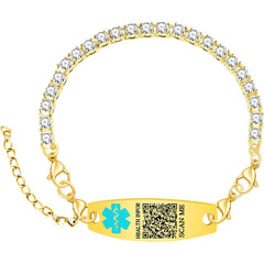 Uloveido Customizable QR Code Medical Alert Tennis Bracelet, Silver and Gold Color Options, Personalized Engraved Health ID Jewelry