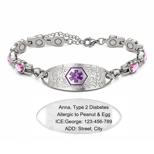 Custom Stainless Steel Medical Alert Bracelet QR Code ID Bracelet for Women Men Adjustable Engraved Emergency Jewelry with Cubic Zirconia Charm