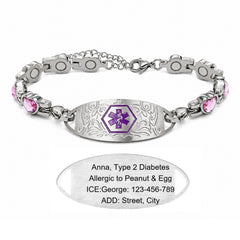 Custom Stainless Steel Medical Alert Bracelet QR Code ID Bracelet for Women Men Adjustable Engraved Emergency Jewelry with Cubic Zirconia Charm