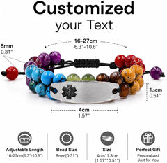 Zircobic 7 Chakra Stone Medical ID Bracelet for Women Personalized Engraved Stainless Steel Emergency Alert Bracelet Adjustable Braided Rope Healing Crystal Medical Alert Jewelry for Diabetes Allergy Epilepsy