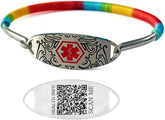 Medical Alert Bracelet for Women, Stainless Steel Cuff with Red Medical Symbol, Custom Engraving or Dynamic QR Code, Editable Emergency Health ID, Hypoallergenic Thread Wrapped Design
