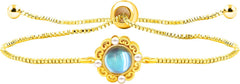 Uloveido Elegant Gold Brass Bracelet – Engraved Glass Floral Charm, Adjustable Chain, Stylish Positive Energy Jewelry