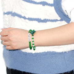 Uloveido St Patricks Day Green Beaded Bracelet for Women Girls, LUCKY IRISH BLESS Letter Options, Stretch Shamrock Leprechaun Hat Charm Bracelet