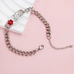 Uloveido Custom Medical ID Stainless Steel Curb Link Chain Bracelet for Men and Women – Personalized Engraved Emergency Alert Health Information Jewel
