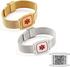 Uloveido Dynamic QR Code Medical Alert Bracelet for Men Women Scan to Update Medical Info No Medical Info Needed at Checkout Stainless Steel Mesh Emer