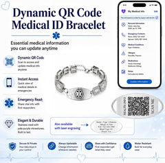 Rhinestone Medical ID Bracelet for Women, Luxury Square Link Chain Bracelet with Stainless Steel ID Plate, Custom Engraving or QR Code Emergency Information Jewelry, Adjustable Safety Bracelet