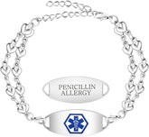 Uloveido Double Love Heart Link Bracelet - Personalized Engraved Medical Alert Jewelry for Blood Disorder, Epilepsy, Diabetes, Asthma, Mental Health, Allergy, and More