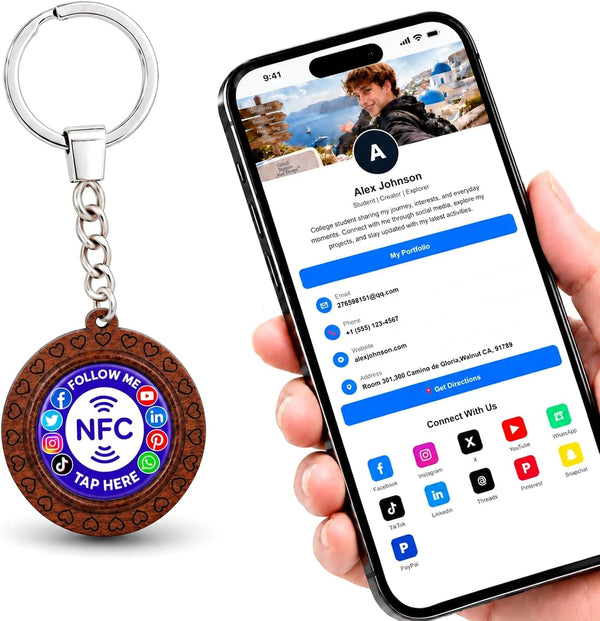 Uloveido Wooden NFC Keychain – Digital Business Card & Social Media Sharing Tag