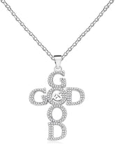 GOD Is Good Cross Necklace for Women, Rose Gold & Platinum Plated CZ Faith Pendant, Micro Pave Cubic Zirconia Inspirational Christian Jewelry with Adjustable Stainless Steel Chain 45+5cm