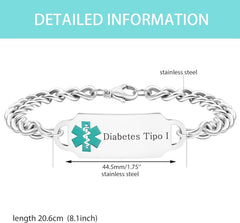 Uloveido Waterproof Hypoallergenic Sports Medical ID Bracelet, Durable Stainless Steel Medical Jewelry