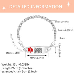 Uloveido Editable QR Code Medical Alert Tennis Bracelet for Women, Silver & Golded Color Options, Personalized Scannable Health ID Jewelry, Custom Emergency Info Wristband