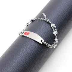 Uloveido Medical Alert Bracelets for Women Men Free Engraving, Personalized Customizable Medical ID Bracelet, Double Chain Heart Wristband YA3985