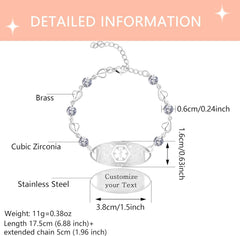 Uloveido Custom Medical ID Bracelet with White Cubic Zirconia | Elegant Floral Enamel Design | Adjustable QR Code & Engraved Emergency Contact EMS Bracelet for Women and Travelers