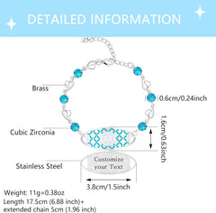 Uloveido Custom Medical ID Bracelet with Blue Cubic Zirconia | Elegant Floral Enamel Design | Adjustable QR Code & Engraved Emergency Contact Bracelet for Women and Travelers