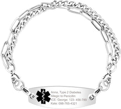 Uloveido Men's Medical Alert Bracelet - Stainless Steel Interchangeable Emergency ID with Free Custom Engraving