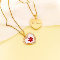 Custom Engraved Medical Alert Necklace Heart Pendant Stainless Steel Gold Plated Personalized Engraved Jewelry for Women