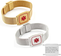 Uloveido Dynamic QR Code Medical Alert Bracelet for Men Women Scan to Update Medical Info No Medical Info Needed at Checkout Stainless Steel Mesh Emer