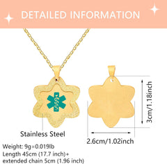 Uloveido Medical Alert Necklace for Men & Women, Stainless Steel Star Identification Pendant