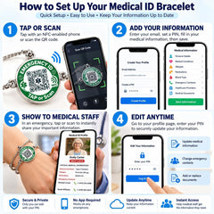 Uloveido NFC QR Medical ID Bracelet, Editable Emergency Medical Profile