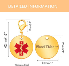Uloveido Medical Keychain Round Waterproof Stainless Steel Free Customizable Emergency Medical Jewelry for Men Women Seniors