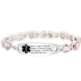 Custom Engraved Medical ID Bracelet | Stainless Steel Adjustable Heart Link with Blue/White/Multi/Purple Cubic Zirconia | Emergency Medical Alert Healthcare Accessory 17cm with Health Card