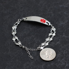 Uloveido Medical Alert Bracelets for Women Men Free Engraving, Personalized Customizable Medical ID Bracelet, Double Chain Heart Wristband YA3985