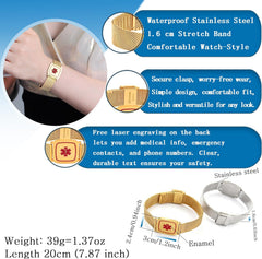 Uloveido Dynamic QR Code Medical Alert Bracelet for Men Women Scan to Update Medical Info No Medical Info Needed at Checkout Stainless Steel Mesh Emer