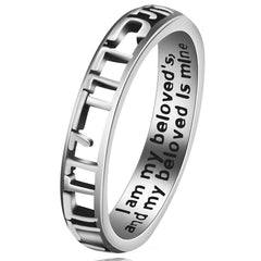Uloveido Antique Black Thai Silver Hollow Band Ring – Hand-Engraved Hebrew Script, Israeli Religious Jewelry, Size 8-12 (Y583)