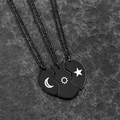 Uloveido 3 Pieces BFF Necklace Black Stainless Steel Matching Puzzle Heart Shape Best Friends Necklaces for 3 Lady Friendship Birthday Gifts