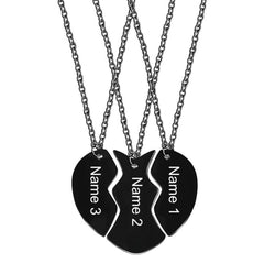 Uloveido 3 Pieces BFF Necklace Black Stainless Steel Matching Puzzle Heart Shape Best Friends Necklaces for 3 Lady Friendship Birthday Gifts