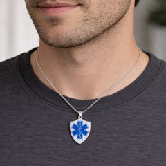 Uloveido Dynamic QR Code Medical Alert Necklace Shield Pendant, Stainless Steel Medical ID Jewelry for Men & Women, No Engraving Required