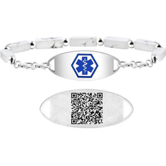 Uloveido Dynamic QR Code Medical Alert Bracelet with Natural Stone Beads, Pink Stone Red Agate Black Agate White Turquoise