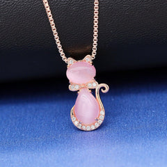 Uloveido Cat Eye Stone Cat Jewelry Set – Necklace & Stud Earrings Jewelry Set for Women