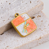 Morandi Garden Oil Painting Style Enamel Pendant | 16-20mm Stainless Steel Gold Plated Charms | DIY Bracelet Necklace Jewelry Making Accessories | Hypoallergenic, Pendant Only
