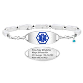 Customizable Free Engraved Health Information Medical Alert ID Bracelet with Rectangle White Turquoise for Women, Interchangable Emergency Bracelets with Birthstone YA5007