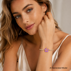 Hibiscus Flower Tennis Bracelet for Women | Gold Plated Stainless Steel Cubic Zirconia Adjustable Slide Clasp Bracelet | Red & Purple Enamel Floral Jewelry Gift